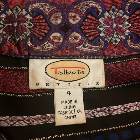 Talbots women’s 4 petite 4p small blazer jacket blouse Black pink pattern silk - Picture 7 of 10